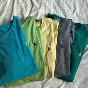 5 men’s Polo by Ralph Lauren tshirts, size Large, aqua,  2 green, yellow, grey